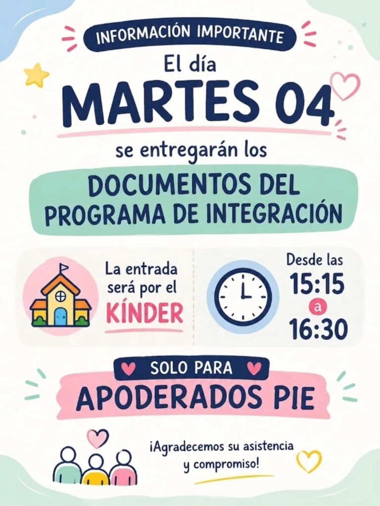 NFORMACIÓN IMPORTANTE: Citación Apoderados Programa de Integración Escolar (PIE)